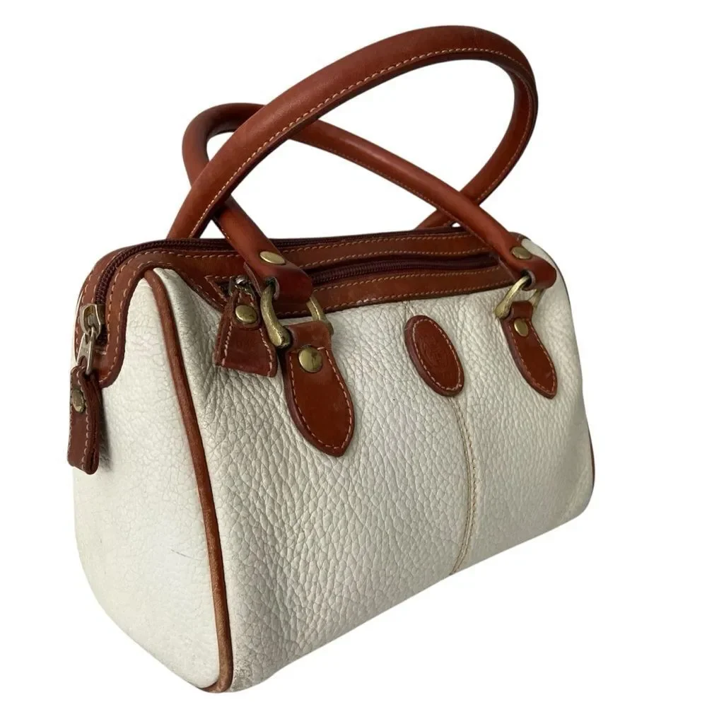 Vintage Liz Claiborne Cream and Brown Leather Satchel Bag